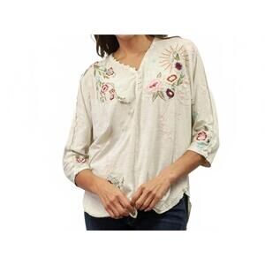 Boho Embroidered Cream Women's Blouse